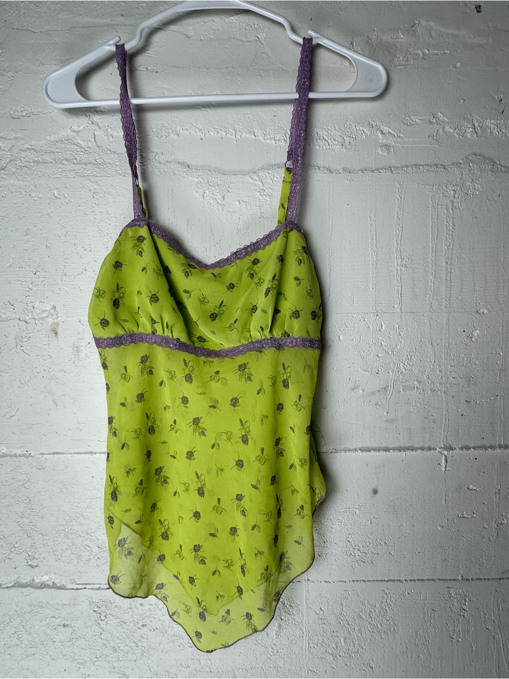Urban Outfitters UO Tati babydoll lime Floral Cami Top fairycore handkerchief M - Picture 2 of 9